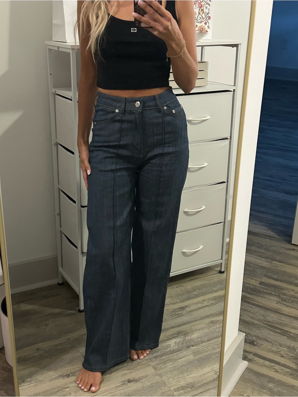 Zara Dark Indigo High-Rise Wide-Leg Jeans